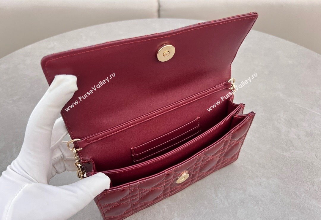 Dior My Dior Mini Bag in Patent Cannage Calfskin with Pearl 0980 Burgundy 2024 (BF-241031055)