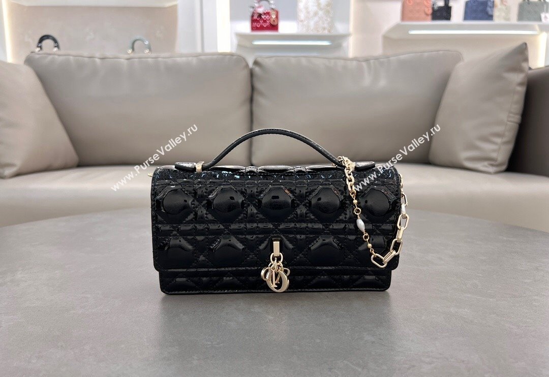 Dior My Dior Mini Bag in Patent Cannage Calfskin with Pearl 0980 Black (BF-241031056)