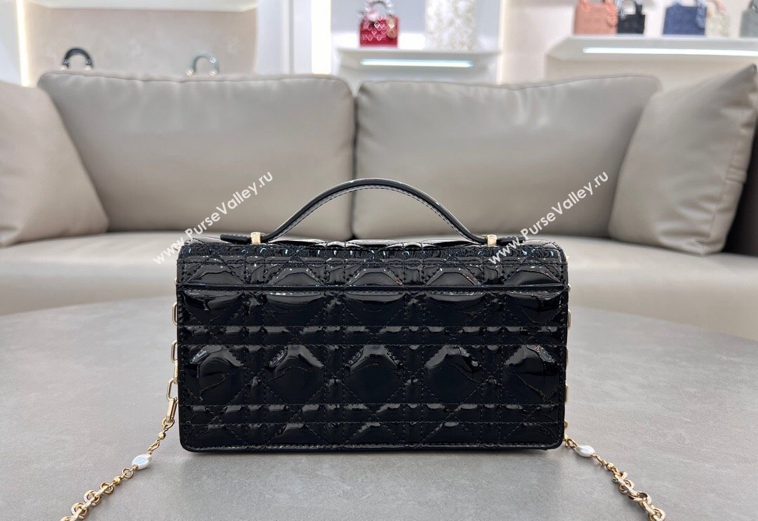 Dior My Dior Mini Bag in Patent Cannage Calfskin with Pearl 0980 Black (BF-241031056)