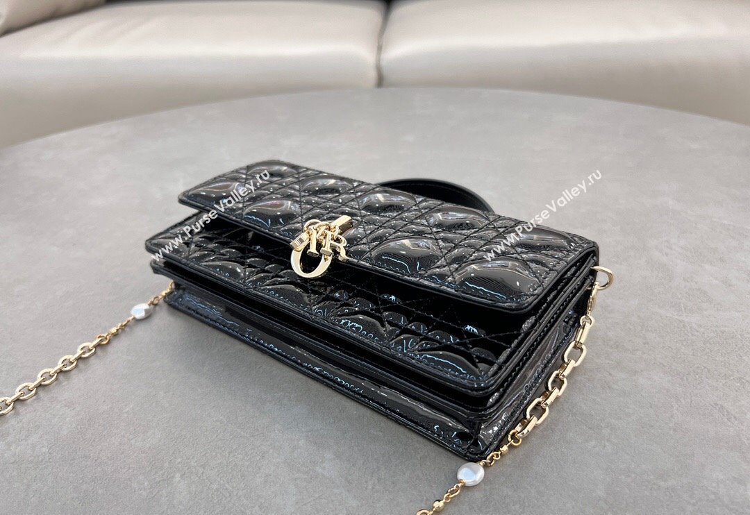 Dior My Dior Mini Bag in Patent Cannage Calfskin with Pearl 0980 Black (BF-241031056)