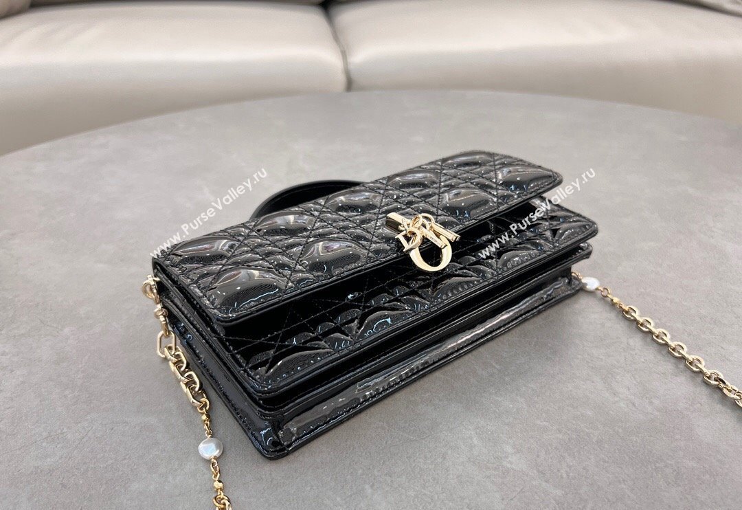 Dior My Dior Mini Bag in Patent Cannage Calfskin with Pearl 0980 Black (BF-241031056)