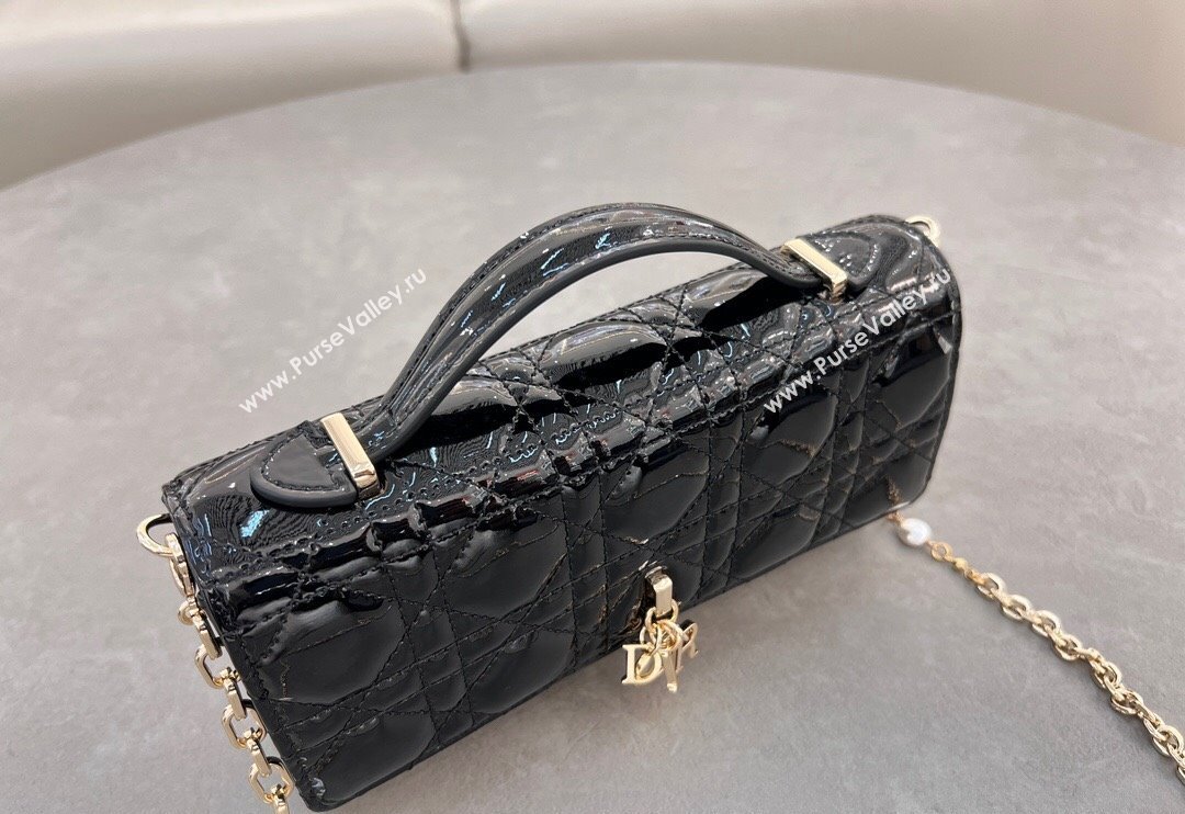 Dior My Dior Mini Bag in Patent Cannage Calfskin with Pearl 0980 Black (BF-241031056)