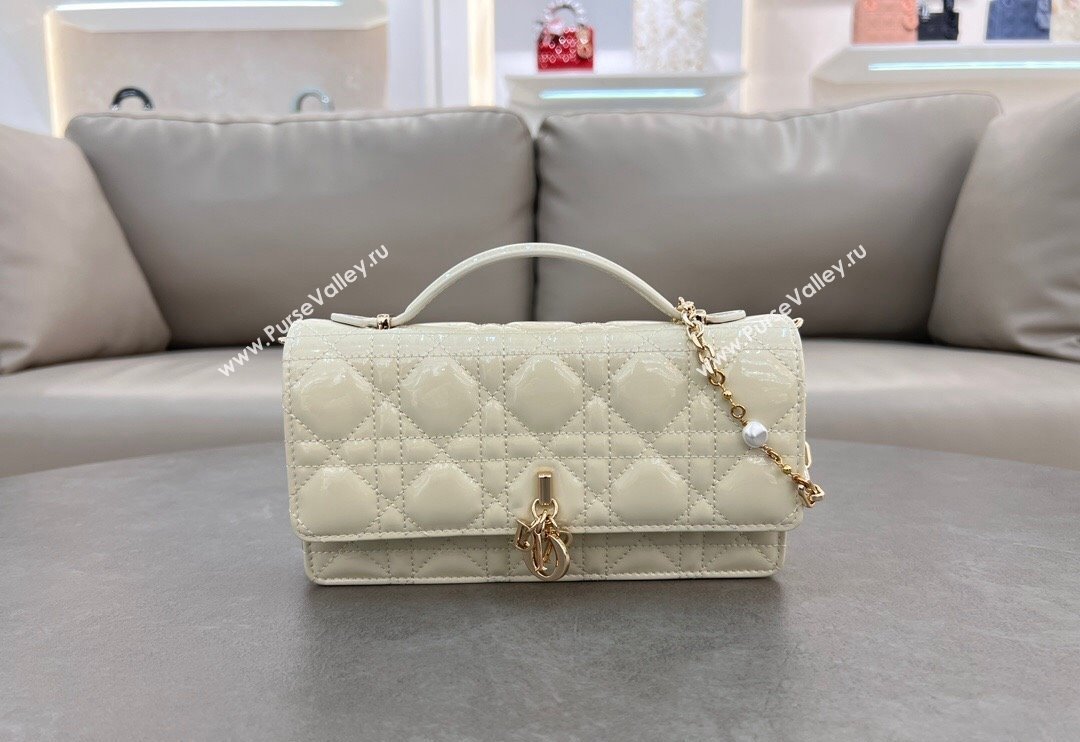 Dior My Dior Mini Bag in Patent Cannage Calfskin with Pearl 0980 White (BF-241031057)