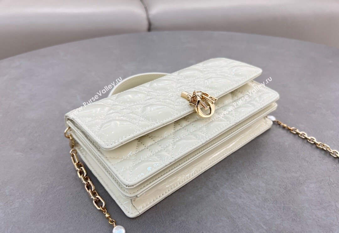 Dior My Dior Mini Bag in Patent Cannage Calfskin with Pearl 0980 White (BF-241031057)