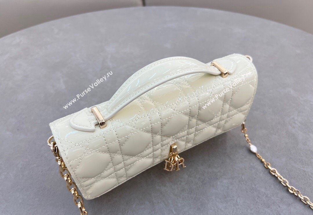 Dior My Dior Mini Bag in Patent Cannage Calfskin with Pearl 0980 White (BF-241031057)