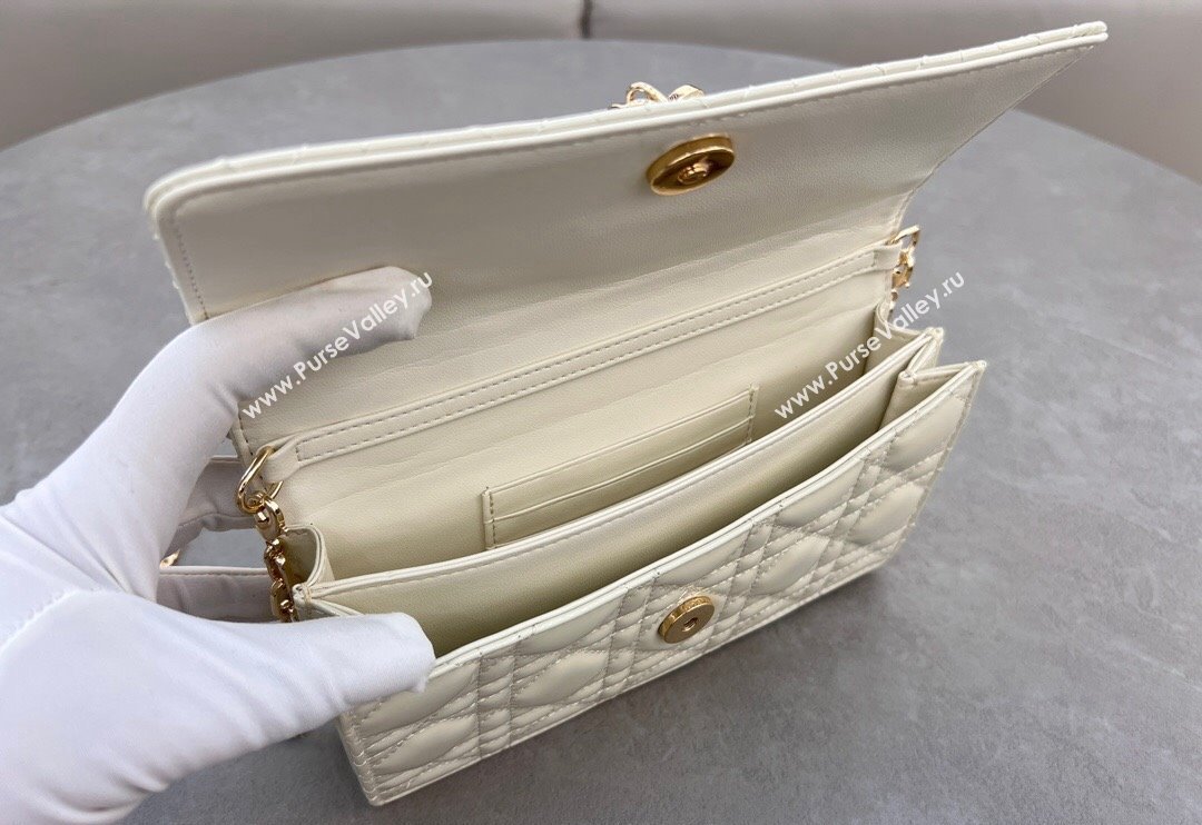 Dior My Dior Mini Bag in Patent Cannage Calfskin with Pearl 0980 White (BF-241031057)