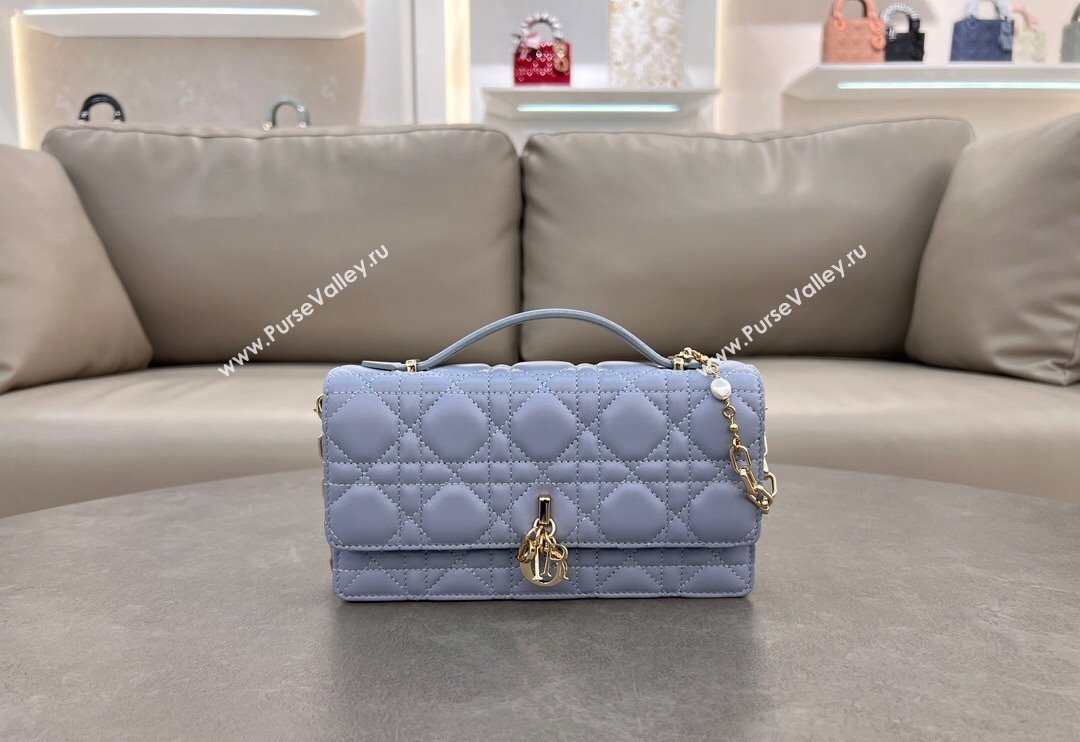 Dior My Dior Mini Bag in Cannage Lambskin with Pearl 0980 Light Blue (BF-241031058)