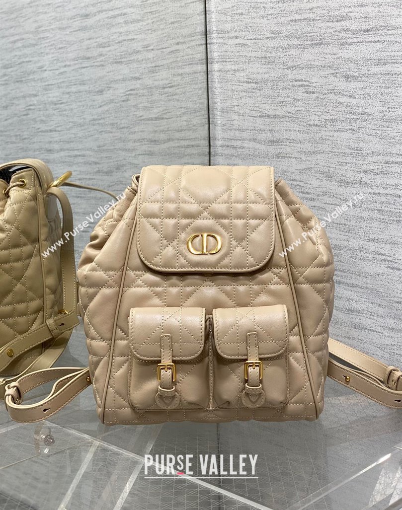 Dior Medium Dior Caro Backpack Bag in Macrocannage Lambskin Beige2 2024 (XXG-241101009)