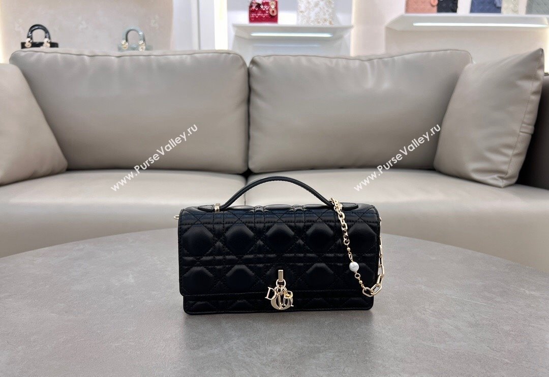 Dior My Dior Mini Bag in Cannage Lambskin with Pearl 0980 Black (BF-241031061)