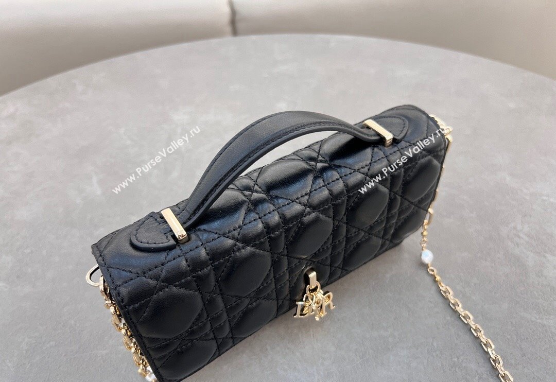 Dior My Dior Mini Bag in Cannage Lambskin with Pearl 0980 Black (BF-241031061)