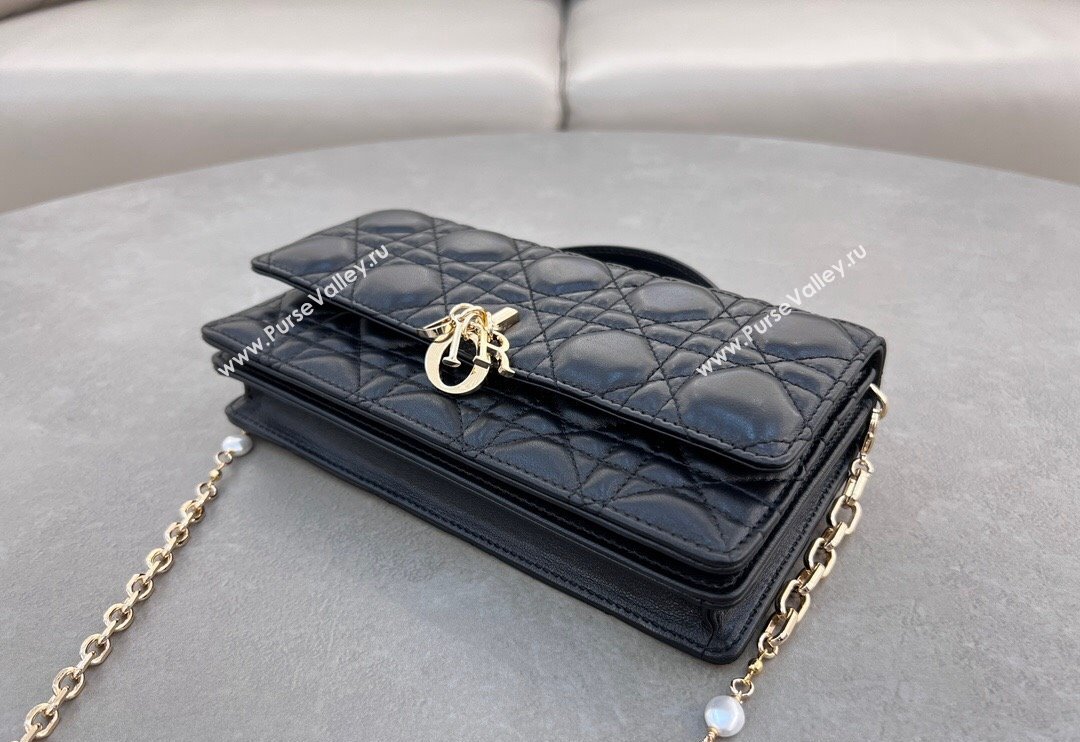 Dior My Dior Mini Bag in Cannage Lambskin with Pearl 0980 Black (BF-241031061)