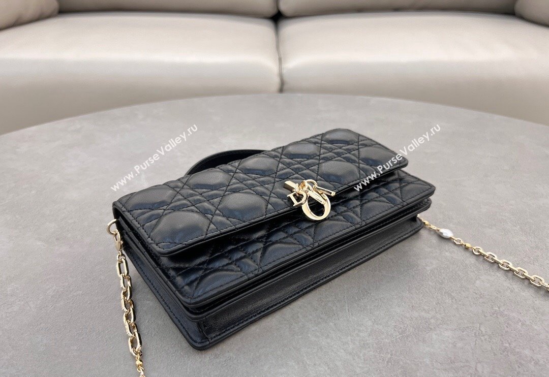 Dior My Dior Mini Bag in Cannage Lambskin with Pearl 0980 Black (BF-241031061)