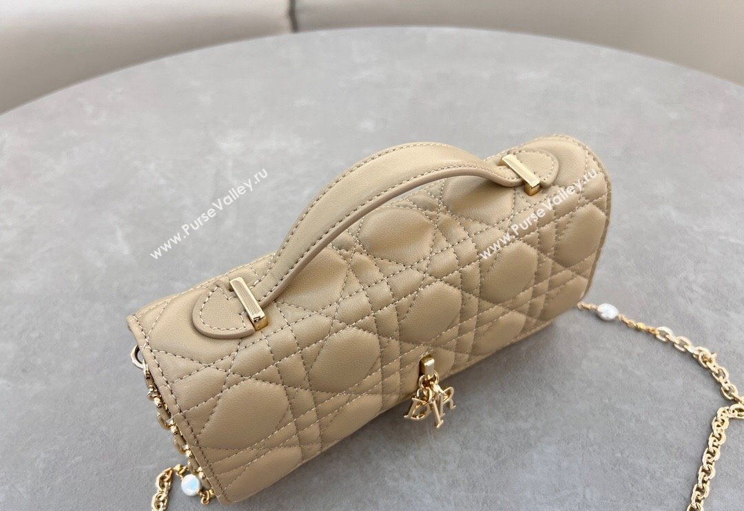 Dior My Dior Mini Bag in Cannage Lambskin with Pearl 0980 Beige 2 (BF-241031063)