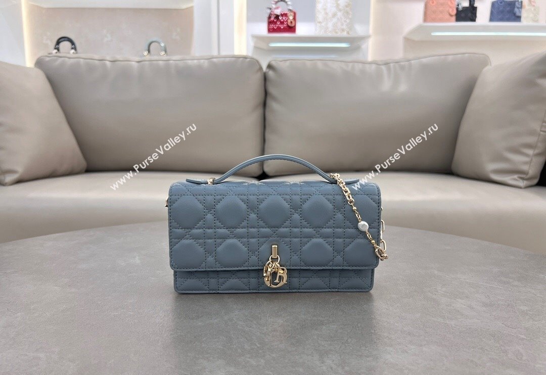 Dior My Dior Mini Bag in Cannage Lambskin with Pearl 0980 Dusty Blue (BF-241031064)