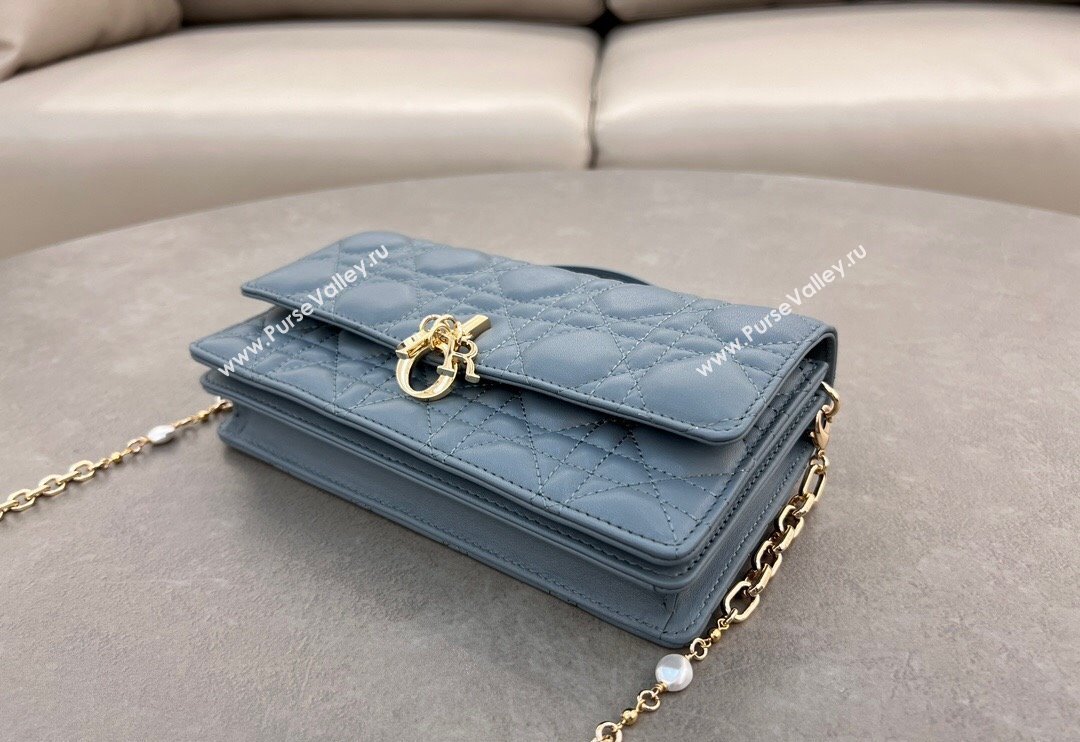 Dior My Dior Mini Bag in Cannage Lambskin with Pearl 0980 Dusty Blue (BF-241031064)