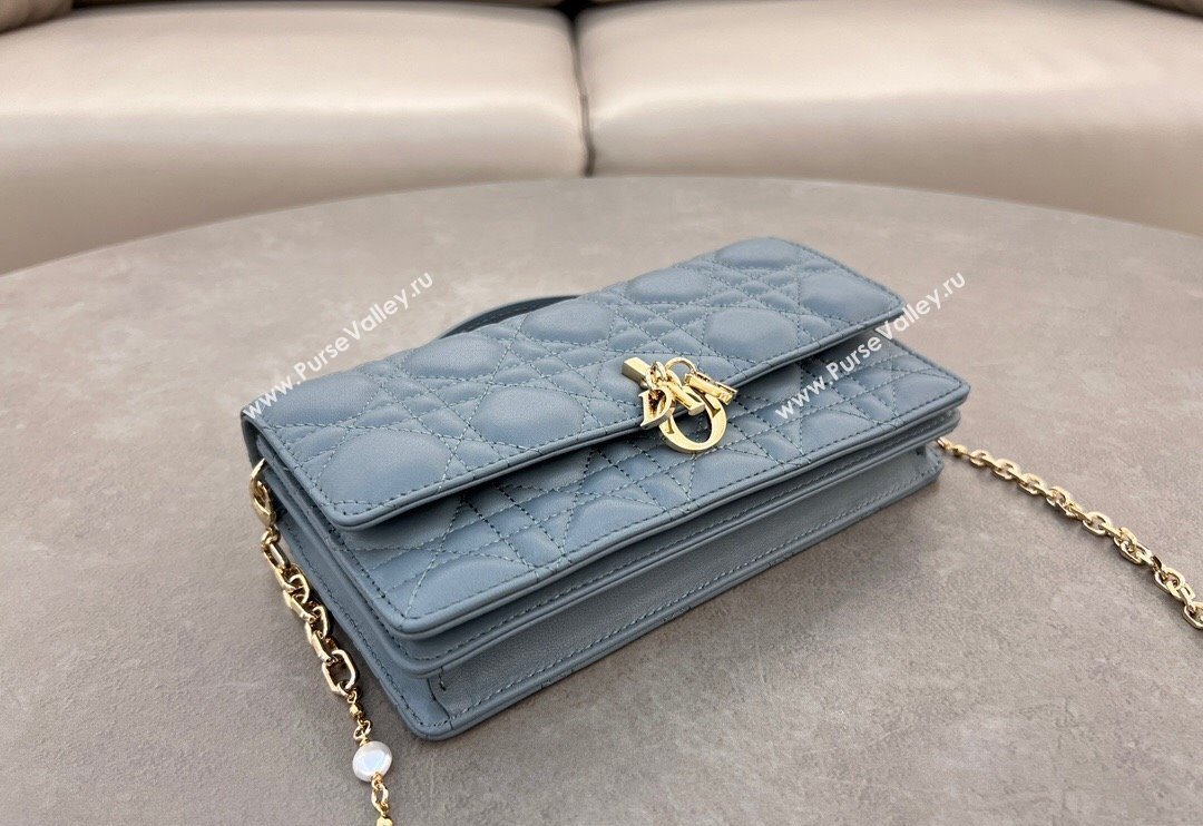 Dior My Dior Mini Bag in Cannage Lambskin with Pearl 0980 Dusty Blue (BF-241031064)