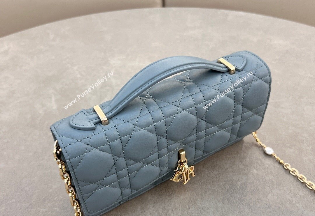 Dior My Dior Mini Bag in Cannage Lambskin with Pearl 0980 Dusty Blue (BF-241031064)