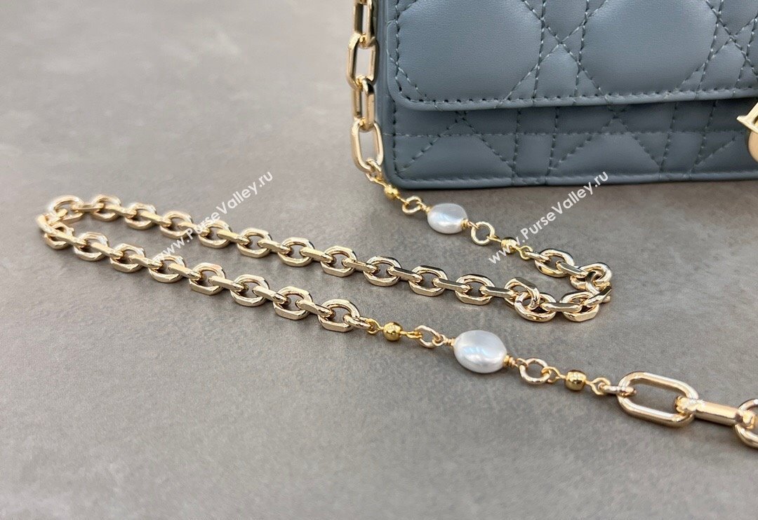 Dior My Dior Mini Bag in Cannage Lambskin with Pearl 0980 Dusty Blue (BF-241031064)