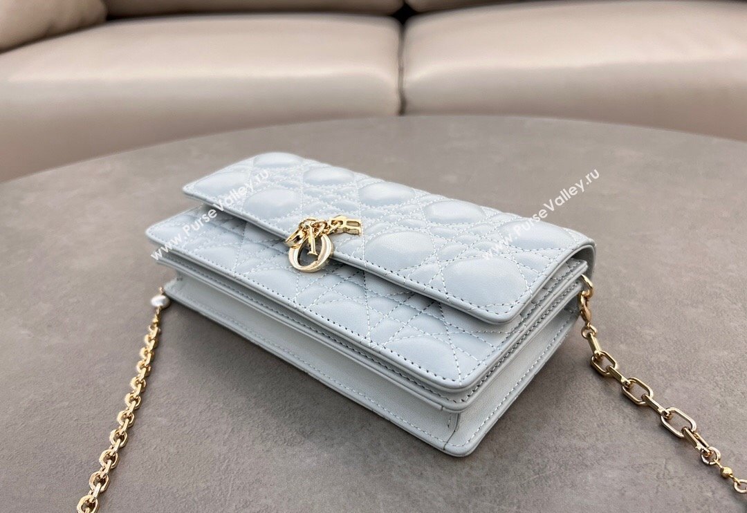 Dior My Dior Mini Bag in Cannage Lambskin with Pearl 0980 Lake Blue 2024 (BF-241031067)