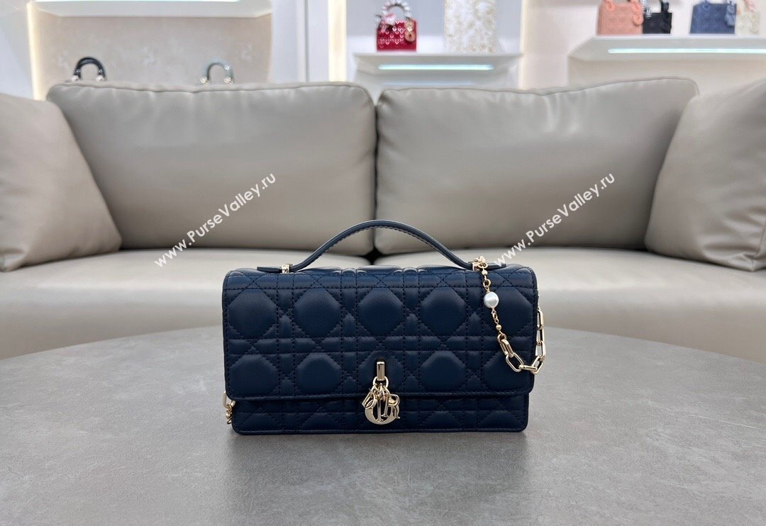 Dior My Dior Mini Bag in Cannage Lambskin with Pearl 0980 Royal Blue (BF-241031068)