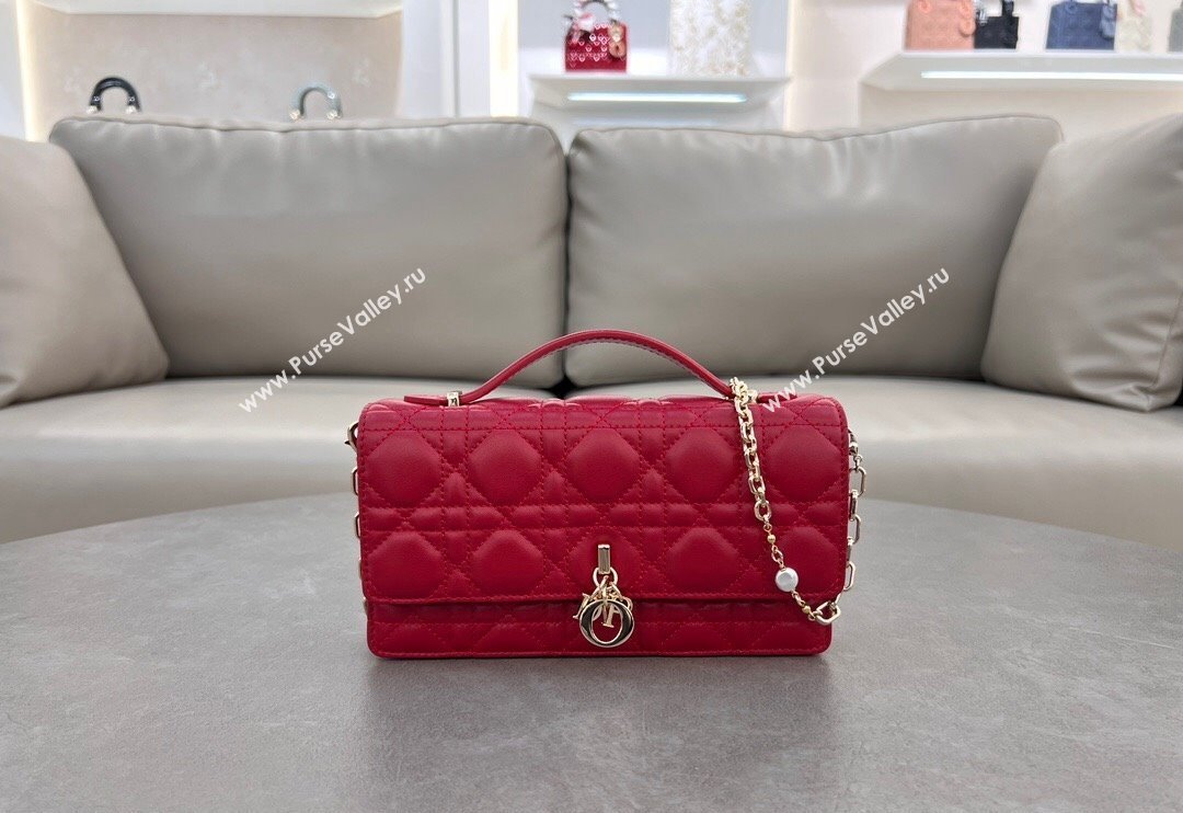 Dior My Dior Mini Bag in Cannage Lambskin with Pearl 0980 Red (BF-241031072)