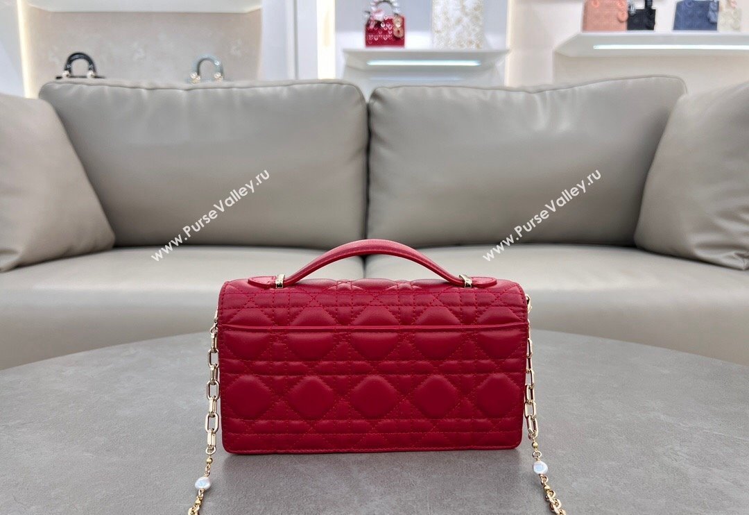 Dior My Dior Mini Bag in Cannage Lambskin with Pearl 0980 Red (BF-241031072)