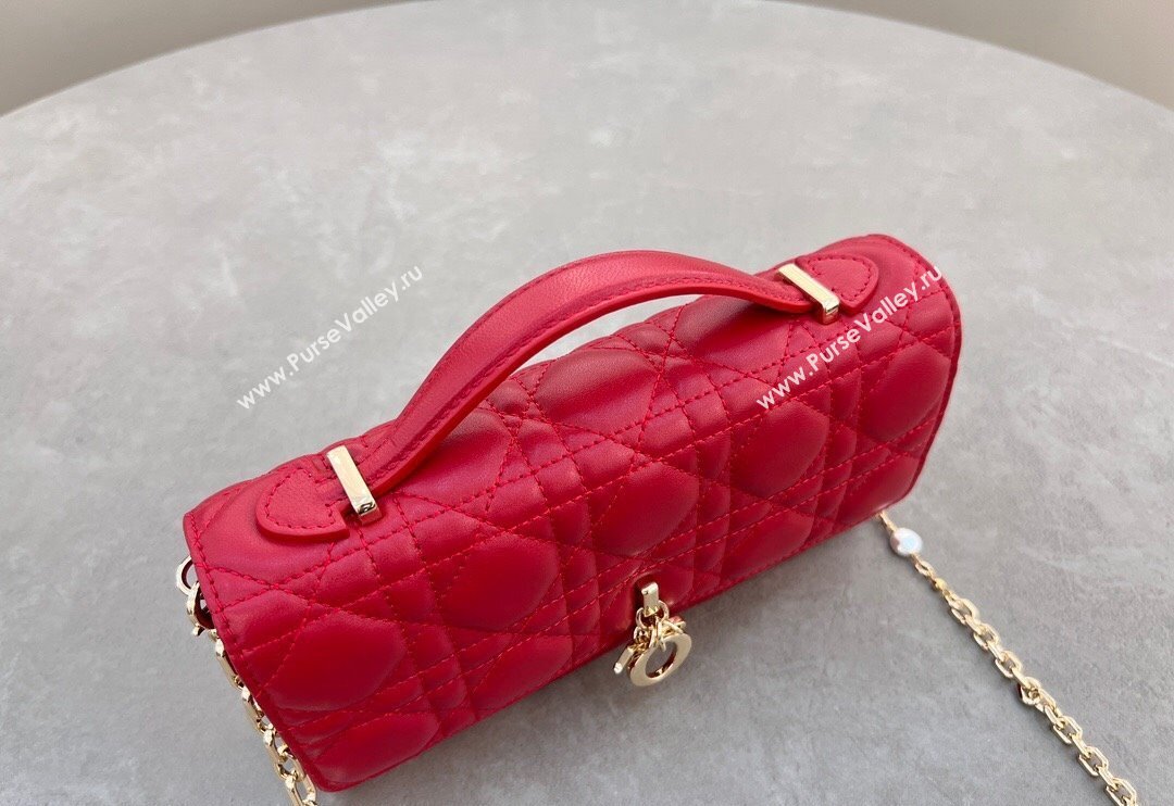 Dior My Dior Mini Bag in Cannage Lambskin with Pearl 0980 Red (BF-241031072)