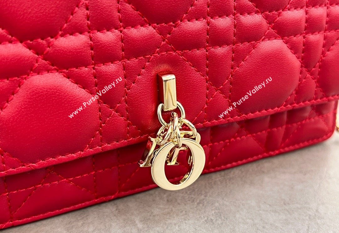 Dior My Dior Mini Bag in Cannage Lambskin with Pearl 0980 Red (BF-241031072)