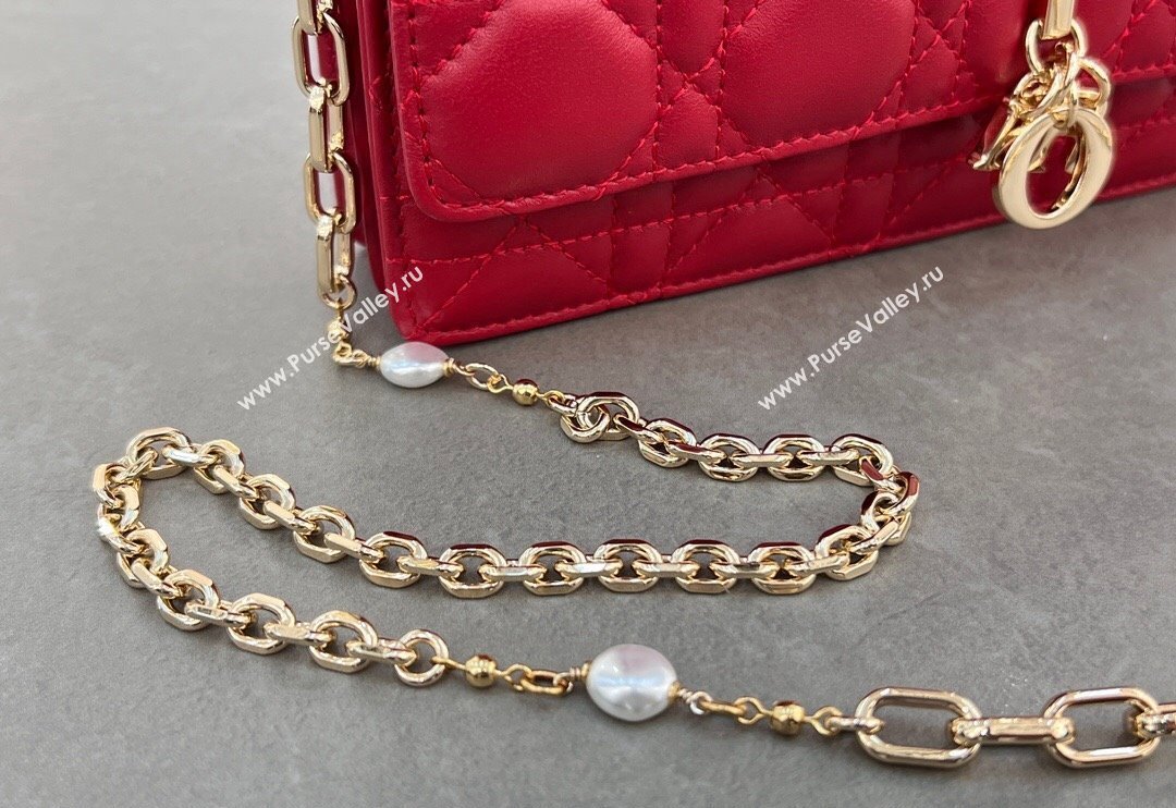 Dior My Dior Mini Bag in Cannage Lambskin with Pearl 0980 Red (BF-241031072)