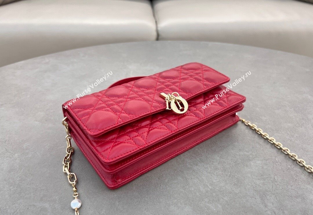 Dior My Dior Mini Bag in Cannage Lambskin with Pearl 0980 Red (BF-241031072)