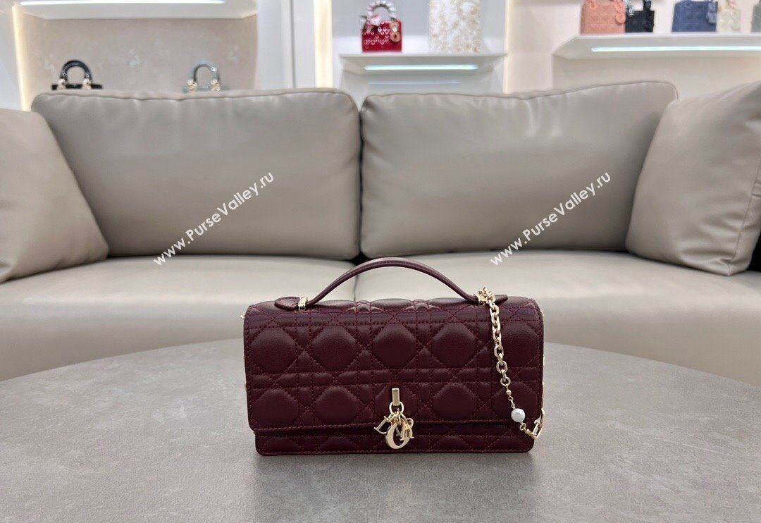 Dior My Dior Mini Bag in Cannage Lambskin with Pearl 0980 Dark Burgundy (BF-241031073)