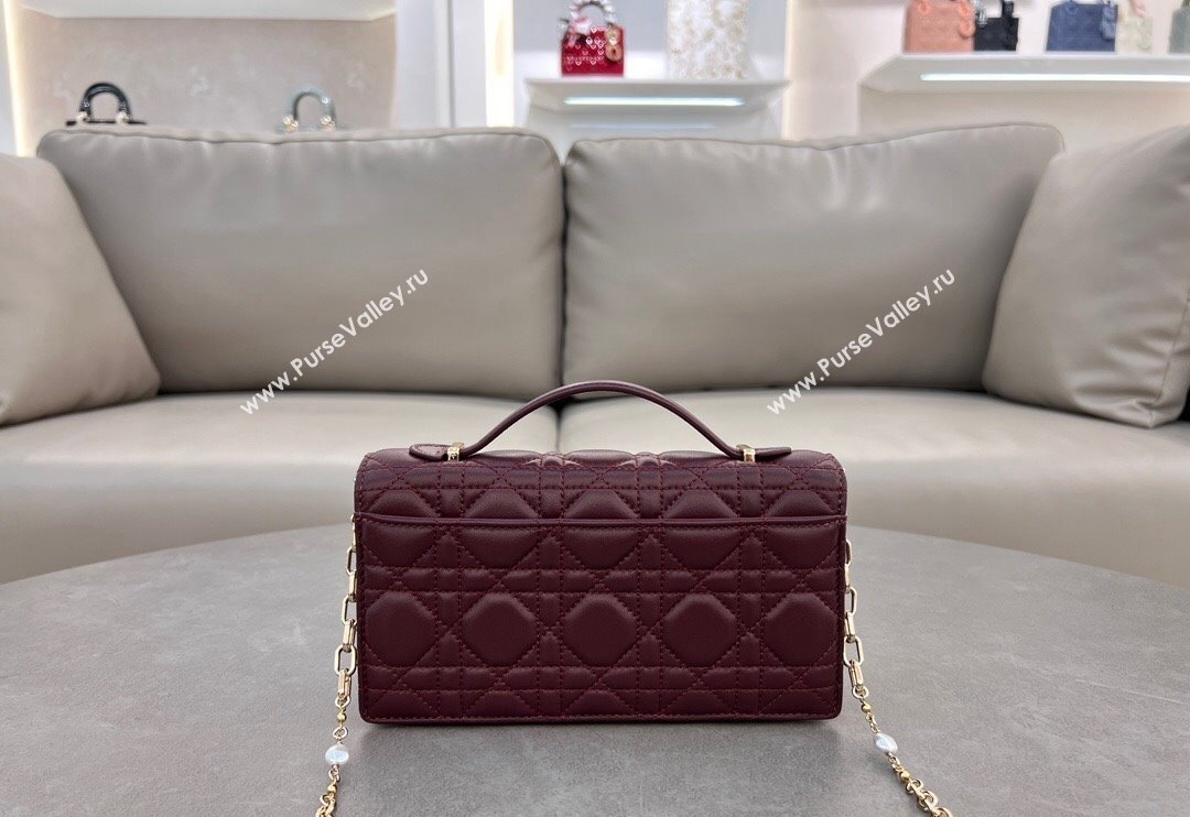 Dior My Dior Mini Bag in Cannage Lambskin with Pearl 0980 Dark Burgundy (BF-241031073)