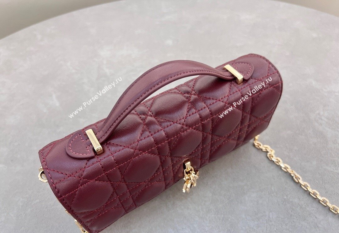 Dior My Dior Mini Bag in Cannage Lambskin with Pearl 0980 Dark Burgundy (BF-241031073)