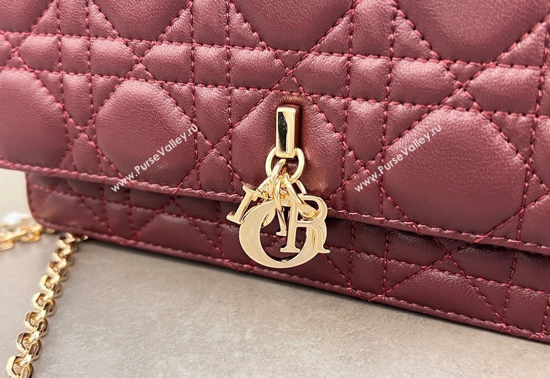 Dior My Dior Mini Bag in Cannage Lambskin with Pearl 0980 Dark Burgundy (BF-241031073)