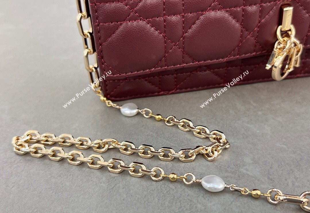 Dior My Dior Mini Bag in Cannage Lambskin with Pearl 0980 Dark Burgundy (BF-241031073)