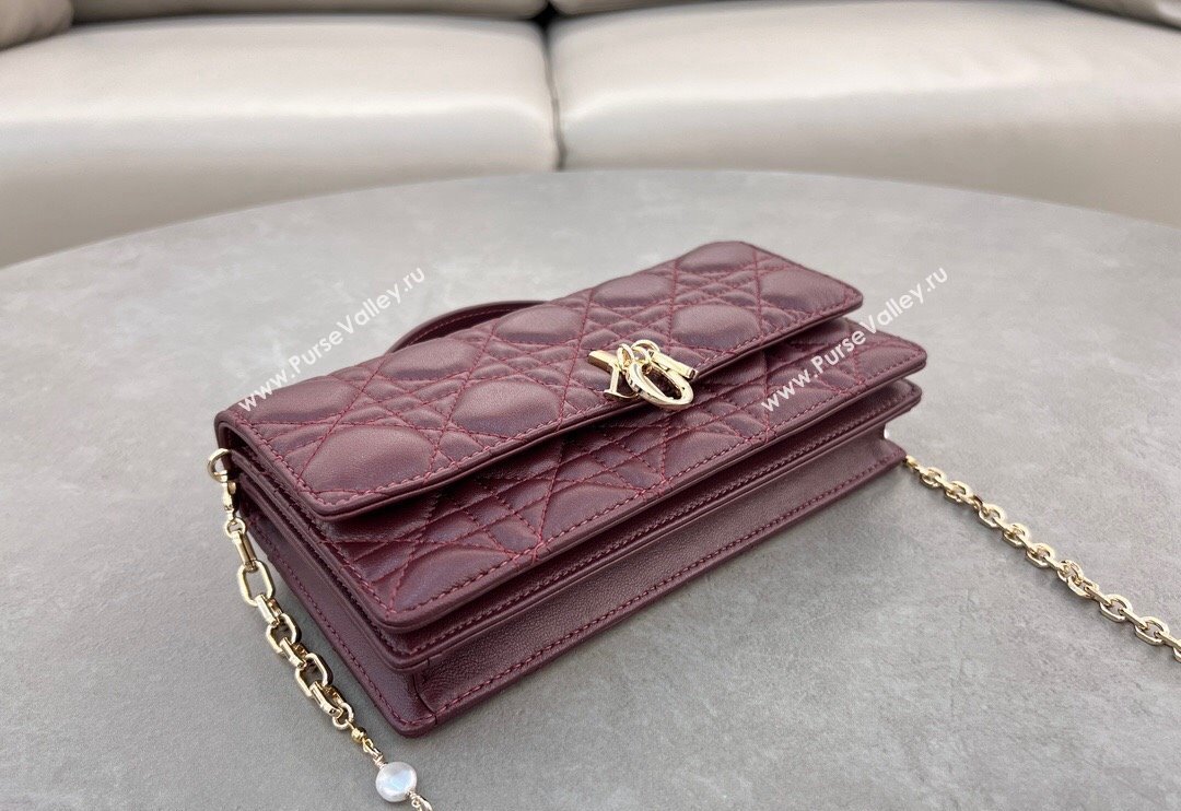 Dior My Dior Mini Bag in Cannage Lambskin with Pearl 0980 Dark Burgundy (BF-241031073)