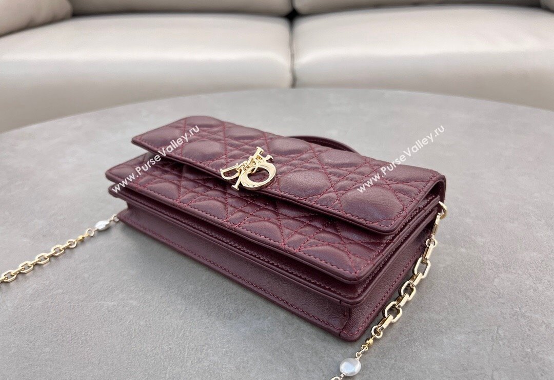 Dior My Dior Mini Bag in Cannage Lambskin with Pearl 0980 Dark Burgundy (BF-241031073)