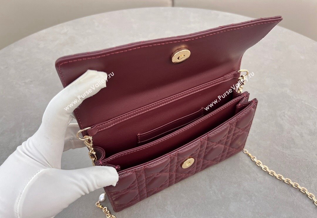 Dior My Dior Mini Bag in Cannage Lambskin with Pearl 0980 Dark Burgundy (BF-241031073)