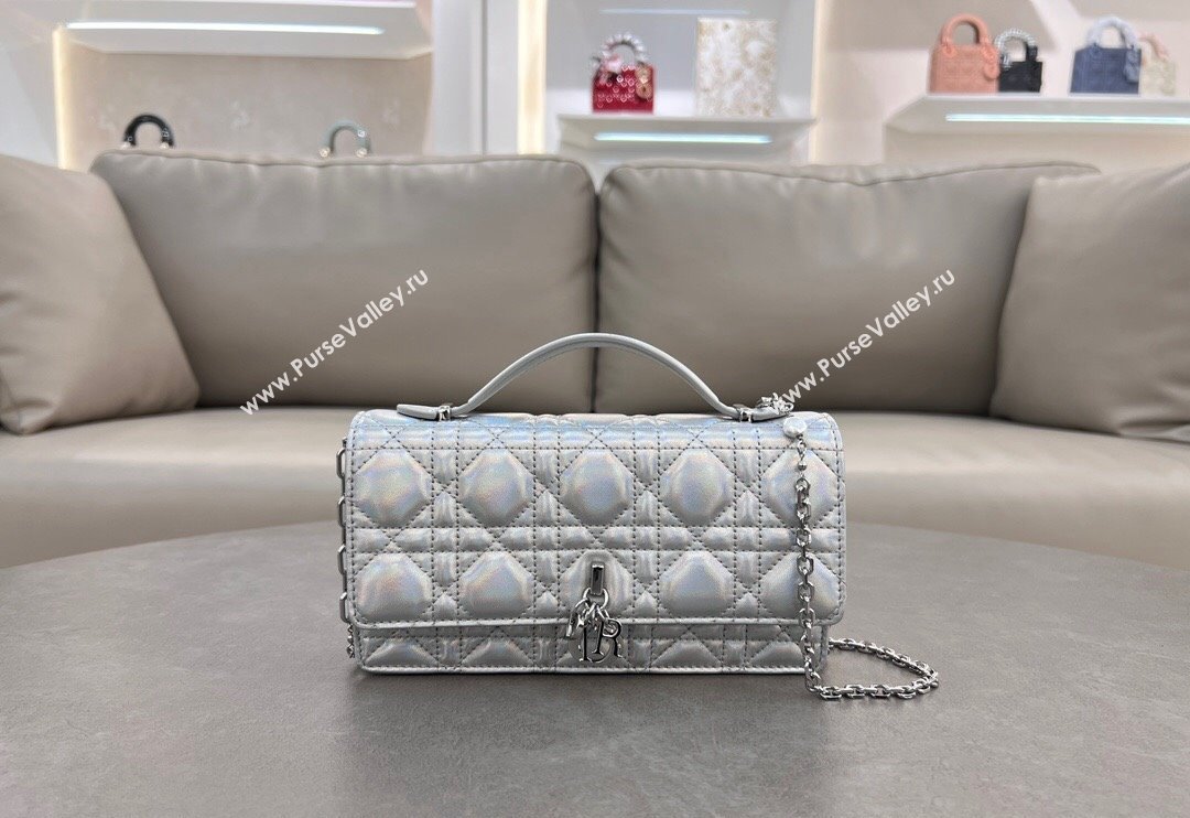 Dior My Dior Mini Bag in Cannage Lambskin with Pearl 0980 Iridescent Silver (BF-241031074)