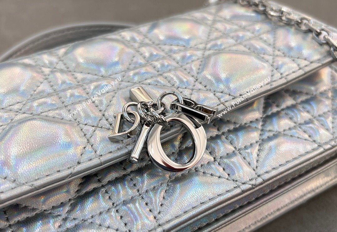 Dior My Dior Mini Bag in Cannage Lambskin with Pearl 0980 Iridescent Silver (BF-241031074)