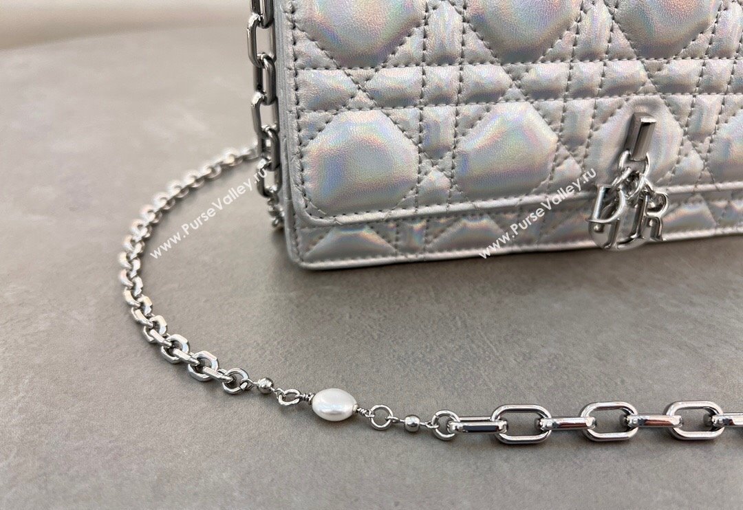 Dior My Dior Mini Bag in Cannage Lambskin with Pearl 0980 Iridescent Silver (BF-241031074)