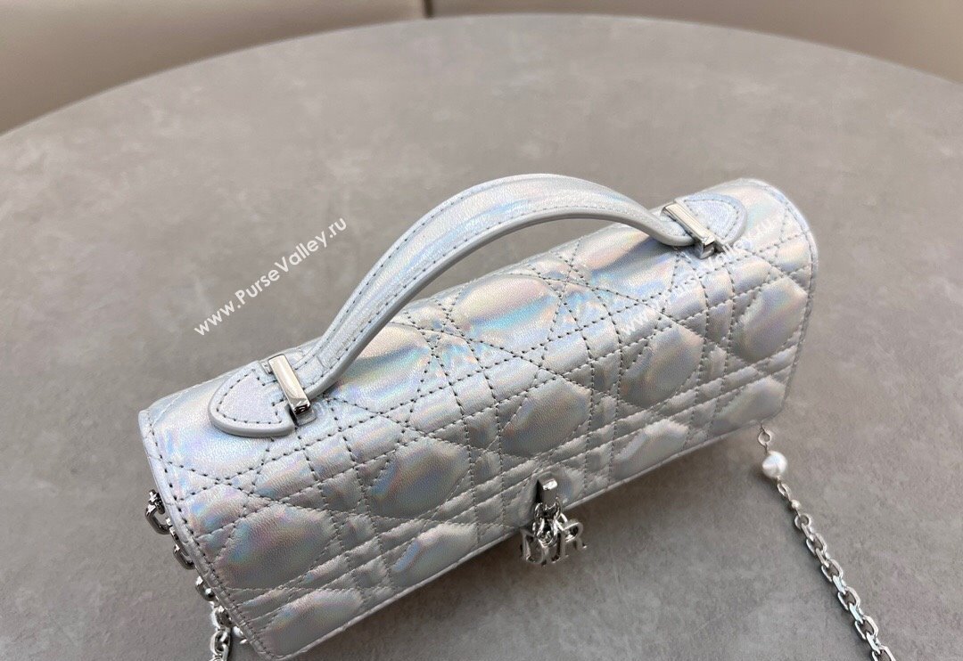 Dior My Dior Mini Bag in Cannage Lambskin with Pearl 0980 Iridescent Silver (BF-241031074)