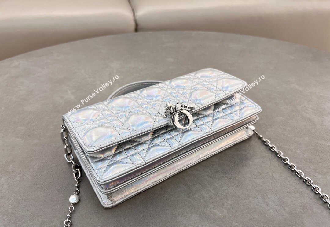 Dior My Dior Mini Bag in Cannage Lambskin with Pearl 0980 Iridescent Silver (BF-241031074)