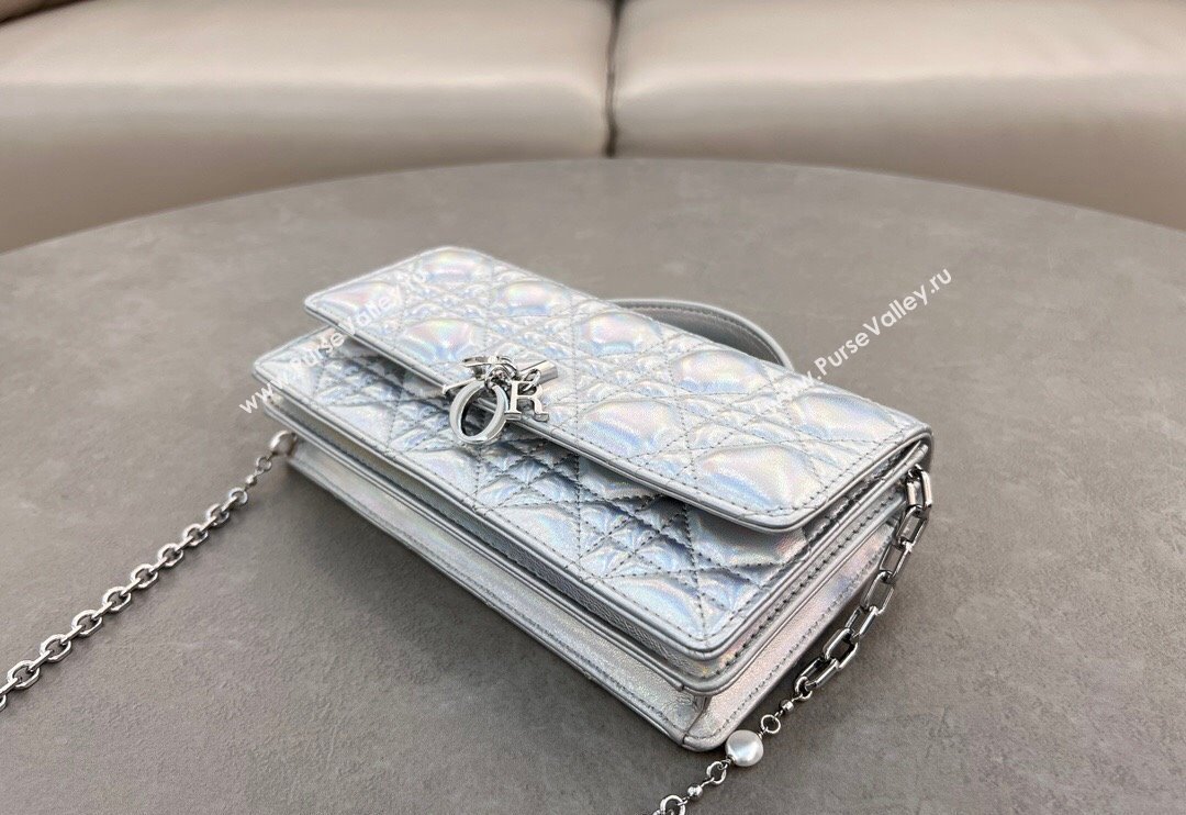 Dior My Dior Mini Bag in Cannage Lambskin with Pearl 0980 Iridescent Silver (BF-241031074)