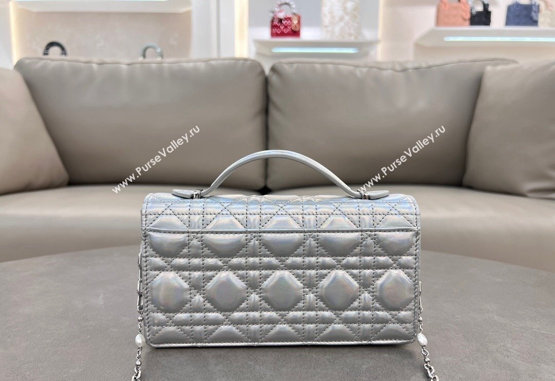 Dior My Dior Mini Bag in Cannage Lambskin with Pearl 0980 Iridescent Silver (BF-241031074)