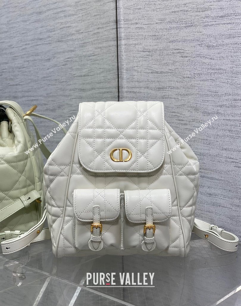 Dior Medium Dior Caro Backpack Bag in Macrocannage Lambskin White 2024 (XXG-241101010)