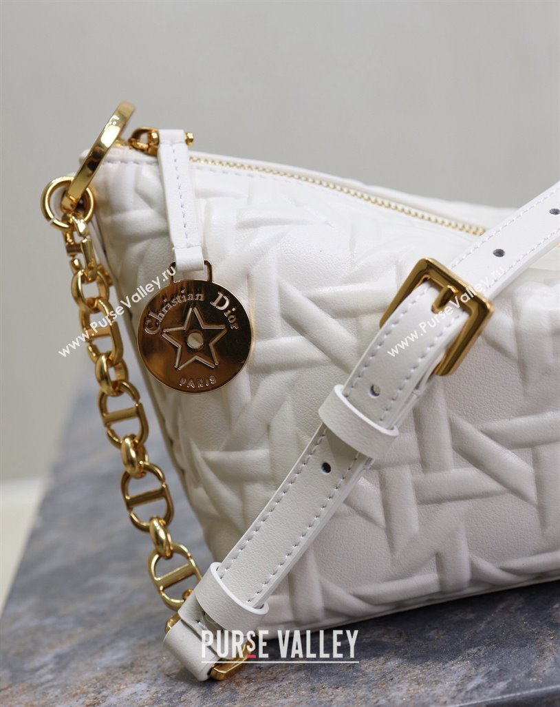 Dior Diorstar Hobo Bag with Chain in Graphic Cannage Calfskin White 2024 M3202 (XXG-241101036)