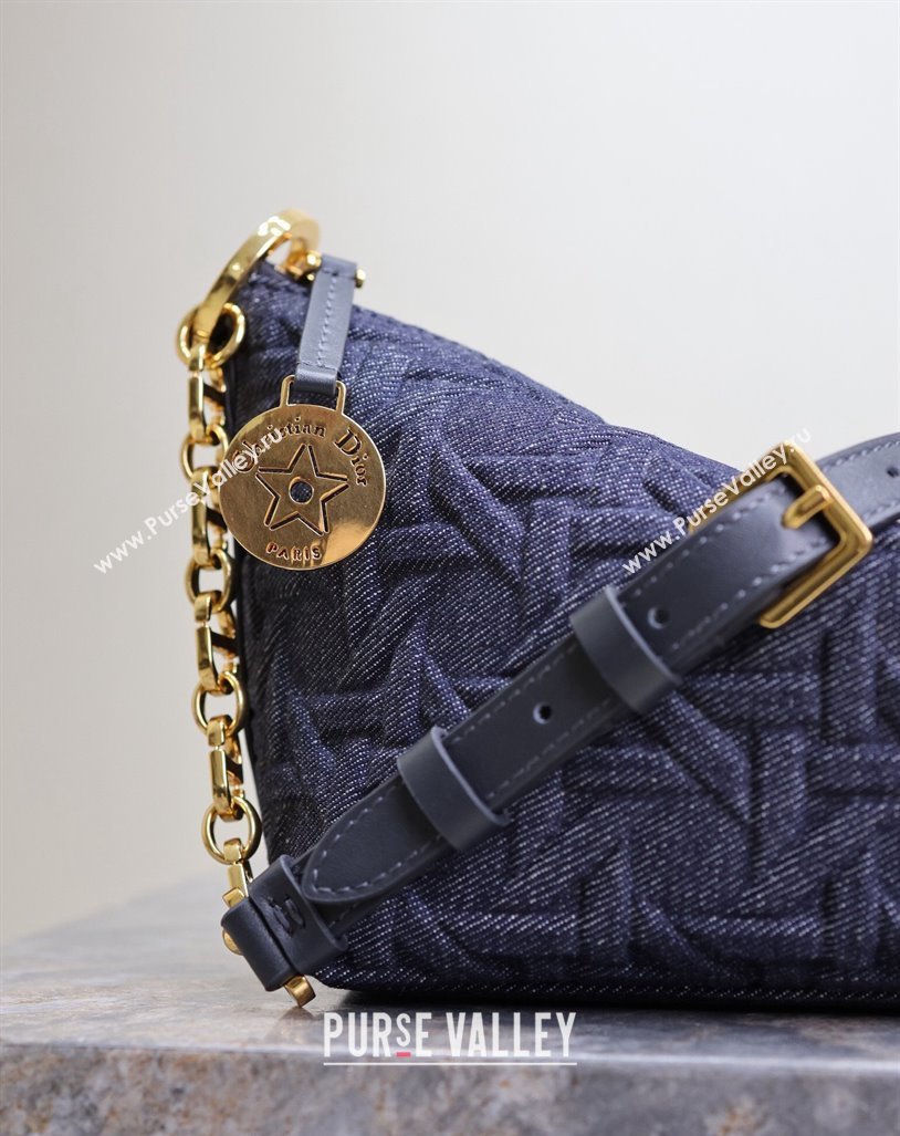 Dior Diorstar Hobo Bag with Chain in Blue Graphic Cannage Denim 2024 M3202 (XXG-241101037)