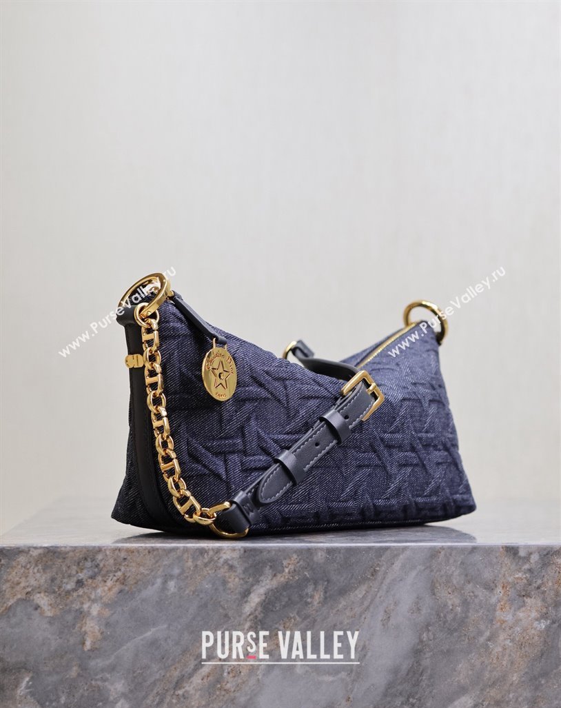 Dior Diorstar Hobo Bag with Chain in Blue Graphic Cannage Denim 2024 M3202 (XXG-241101037)