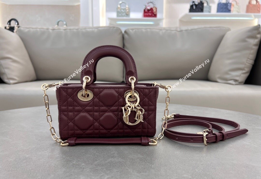 Dior Micro Lady D-Joy Bag in Cannage Lambskin Dark Burgundy 2024 S0910 (BF-241031097)